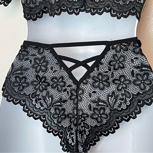 Black Stretch Lace 2 Piece Sexy Intimates Size Large - Picture 6 of 6